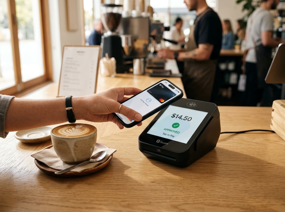 Customer tapping Apple Pay on EasyTill smart EFTPOS terminal